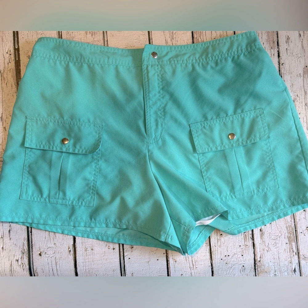 Kim Rogers Turquoise Cargo Swim Shorts Relaxed Fit
